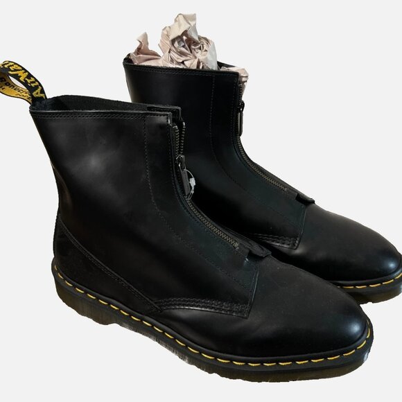 NEW Dr Martens Black Leather Boots Cabbott Polished Smooth Zip Up Men's 14 - Picture 2 of 8